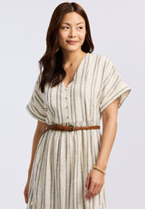 Buffalo David Bitton Aurinda Women's Tiered Striped Midi Dress color PARCHMENT