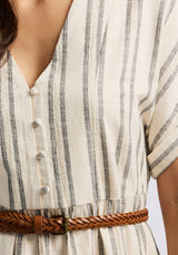 Buffalo David Bitton Aurinda Women's Tiered Striped Midi Dress color PARCHMENT