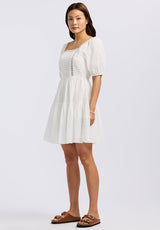 Buffalo David Bitton Lara Jean Women's Eyelet Trim Mini Dress color BRIGHT WHITE