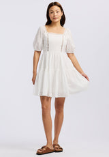 Lara Jean Women's Eyelet Trim Mini Dress, Bright White - WD0100P
