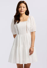 Buffalo David Bitton Lara Jean Women's Eyelet Trim Mini Dress color BRIGHT WHITE