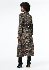 Sunnie Women's Long Sleeve Belted Shirt Dress with Animal Print color LEOPARD