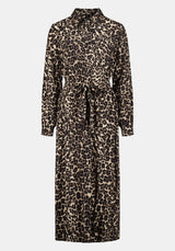 Sunnie Women's Long Sleeve Belted Shirt Dress with Animal Print color LEOPARD