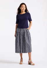 Buffalo David Bitton Lupita Women's Striped Tiered Midi Skirt Color MOOD INDIGO