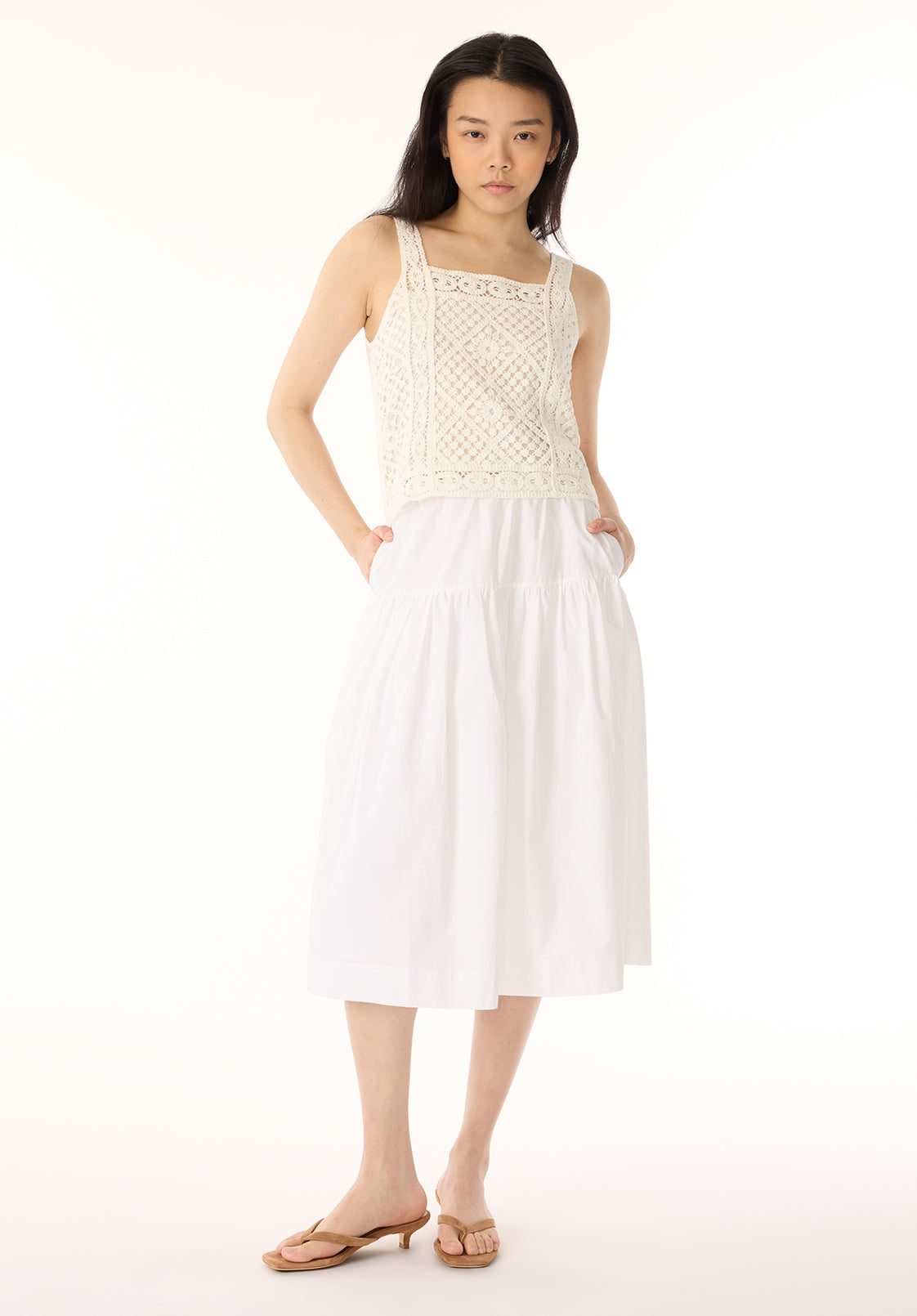 Lupita Women's Tiered Midi Skirt, White – Buffalo Jeans