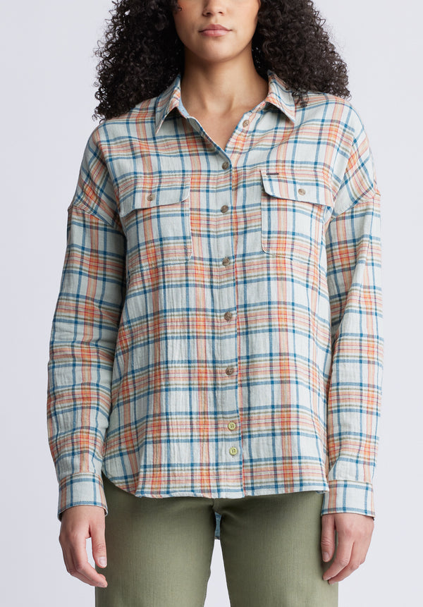 Malena Women’s Long Sleeve Plaid Shirt in Beige - WT0081P
