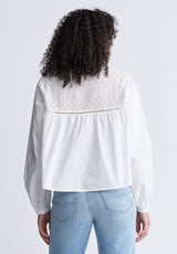 Buffalo David Bitton Selyse Women's Long Sleeve Crop Blouse, White - WT0117S Color WHITE