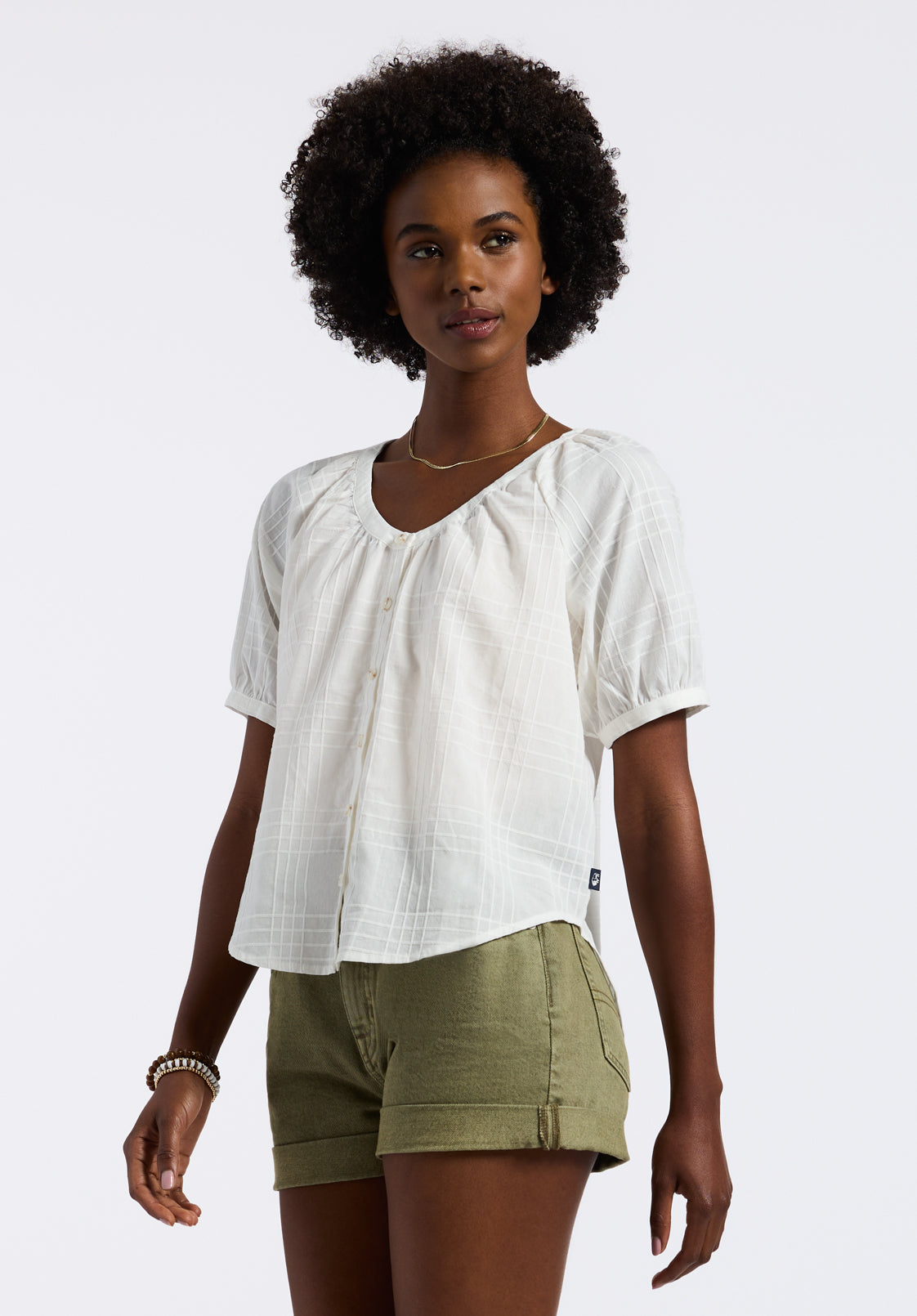 Saarik Women's Puff Sleeve Textured Blouse, White – Buffalo Jeans