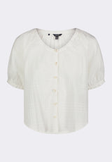 Buffalo David Bitton Saarik Women's Textured Plaid Button-Down Blouse with Puff Sleeves and Relaxed Fit Color