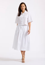 Buffalo David Bitton Sorcha Women's Short-Sleeve Cropped Shirt with Embroidered Floral Details Color WHITE