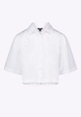 Buffalo David Bitton Sorcha Women's Short-Sleeve Cropped Shirt with Embroidered Floral Details Color