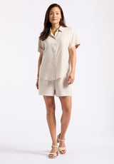Buffalo David Bitton Solana Women's Linen Short-Sleeve Button-Up Shirt Color NATURAL
