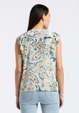 Buffalo David Bitton Tinlee Women's Sleeveless Floral Ruffle Blouse with Pintuck Details Color PAISLEY