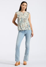 Buffalo David Bitton Tinlee Women's Sleeveless Floral Ruffle Blouse with Pintuck Details Color PAISLEY