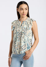 Buffalo David Bitton Tinlee Women's Sleeveless Floral Ruffle Blouse with Pintuck Details Color PAISLEY