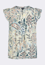 Buffalo David Bitton Tinlee Women's Sleeveless Floral Ruffle Blouse with Pintuck Details Color