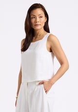 Buffalo David Bitton Benedita Women's Sleeveless Linen Top Color BLANC