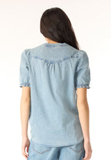 Lenore Women’s Puffed Sleeve Blouse, Classic Vintage Blue - WT0191P