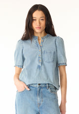 Lenore Women’s Puffed Sleeve Blouse, Classic Vintage Blue - WT0191P