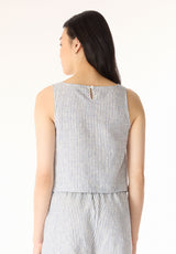 Benedita Women's Striped Sleeveless Linen Top, White & Navy - WT0198P