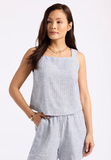 Benedita Women's Striped Sleeveless Linen Top, White & Navy - WT0198P