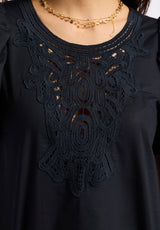 Buffalo David Bitton Leonella Women's Puff Sleeve Embroidered Blouse Color BLACK