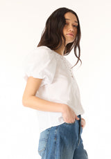 Buffalo Women Shirts White Woven Woven Short Sleeve Round Neckline Puff Sleeve
