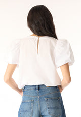 Buffalo Women Shirts White Woven Woven Short Sleeve Round Neckline Puff Sleeve