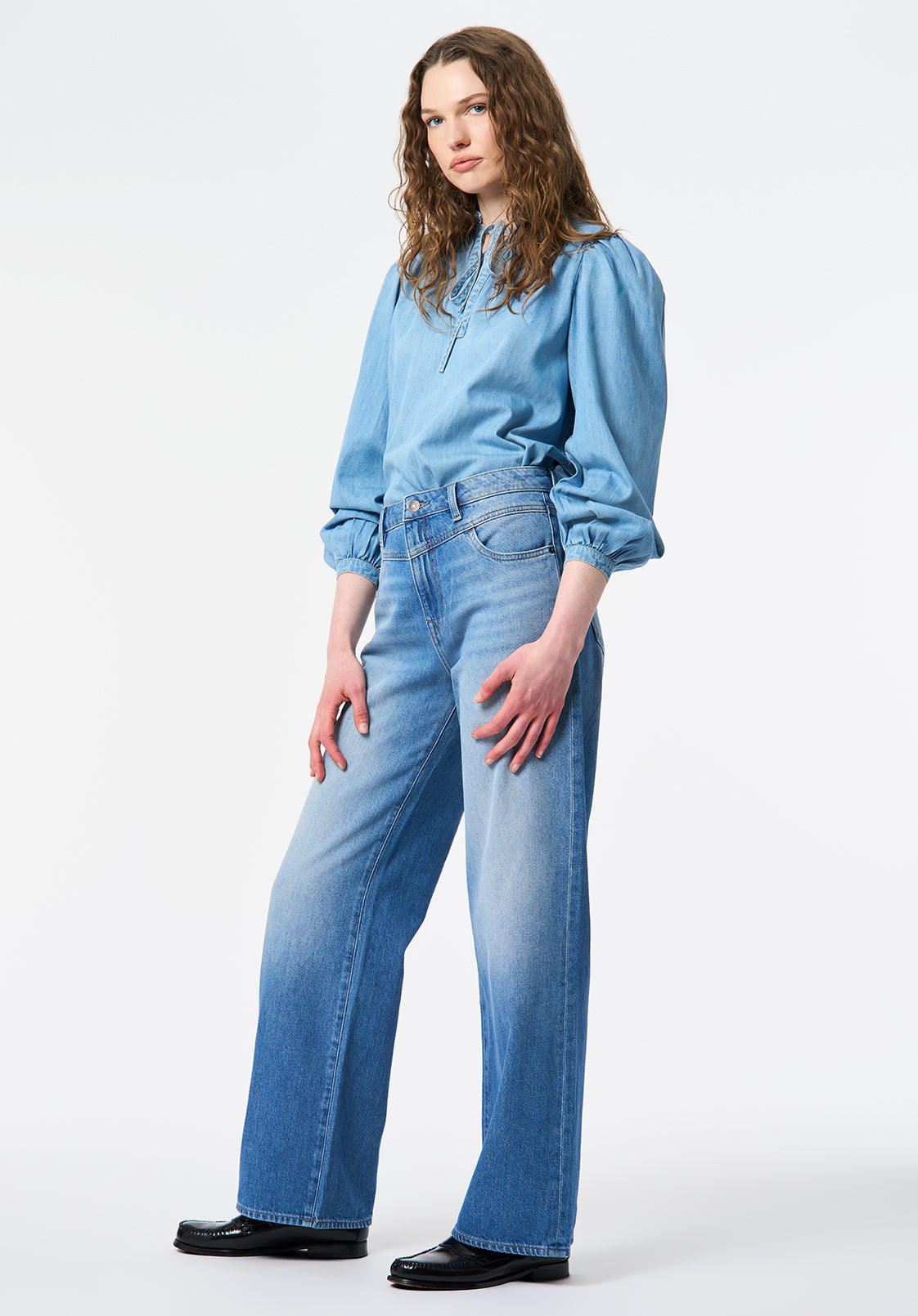 Lowen Women's Ruffled Tie-Neck Denim Blouse, True Blue – Buffalo Jeans