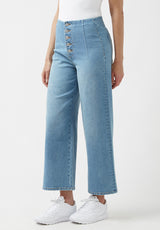 Buffalo David Bitton High Rise Cropped and Buttoned Adela Jeans - BL15874 Color INDIGO