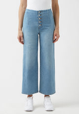 Buffalo David Bitton High Rise Cropped and Buttoned Adela Jeans - BL15874 Color INDIGO