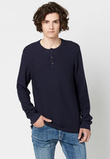 Buffalo David Bitton Wamill Cotton Henley - BM23691 Color MIDNIGHT BLUE