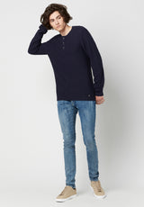 Buffalo David Bitton Wamill Cotton Henley - BM23691 Color MIDNIGHT BLUE