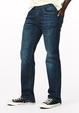 Driven Men's Relaxed Straight Jeans, Dark Blue Sanded- BM22640