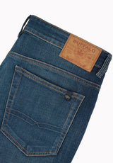 Driven Men's Relaxed Straight Jeans, Dark Blue Sanded- BM22640