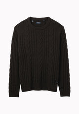 Wicap Men's Cable Knit Crew Neck Sweater, Black - BM24913