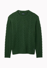 Wicap Men's Cable Knit Crew Neck Sweater, Dark Green - BM24913