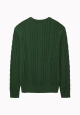Wicap Men's Cable Knit Crew Neck Sweater, Dark Green - BM24913