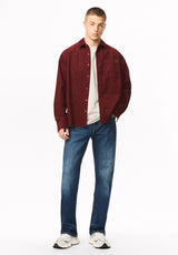 Samir Men's Long Sleeve Check Corduroy Shirt, Red Mahogany - BM24921