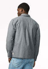 Satoshi Men's Long Sleeve Stripe Shirt, Vintage Indigo - BM24922