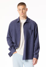 Shogo Men's Oversized Textured Stripe Shirt, Vintage Indigo - BM24926