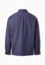Shogo Men's Oversized Textured Stripe Shirt, Vintage Indigo - BM24926