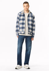 Jude Men's Relaxed Fit Hooded Plaid Flannel Jacket, Vintage Indigo - BM24929