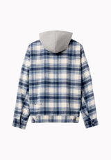 Jude Men's Relaxed Fit Hooded Plaid Flannel Jacket, Vintage Indigo - BM24929