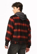 Jude Men's Relaxed Fit Hooded Plaid Flannel Jacket, Burnt Brick - BM24929