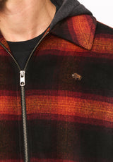 Jude Men's Relaxed Fit Hooded Plaid Flannel Jacket, Burnt Brick - BM24929