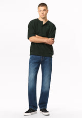 Kafael Men's Textured Short Sleeve Henley, Dark Sea - BM24940
