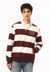 Kapeo Men's Striped Long Sleeve Rugby Polo, Red Mahogany - BM24948