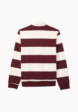 Kapeo Men's Striped Long Sleeve Rugby Polo, Red Mahogany - BM24948