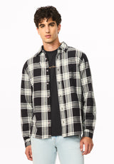 Sago Men's Long Sleeve Plaid Shirt, Charcoal - BM24956